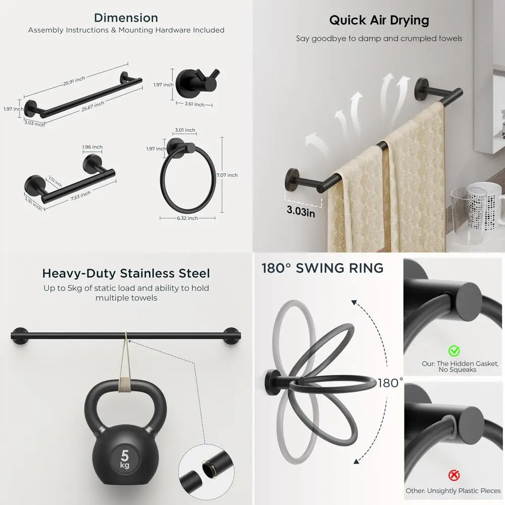 24 Matte Black Stainless Steel Towel Bar Set, 4-Piece Wall-Mounted Bathroom Hardware Accessories
24 Matte Black Stainless Steel Towel Bar Set, 4-Piece Wall-Mounted Bathroom Hardware Accessories