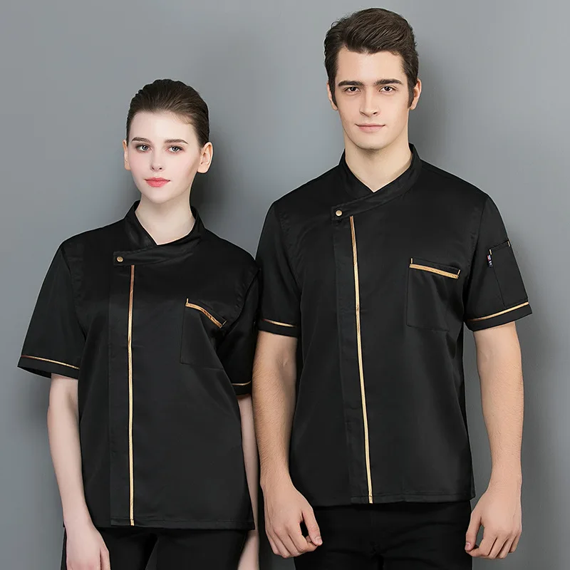 Ice silk smooth cotton chef workwear, short-sleeved, thin, breathable, for back kitchen cake baking, with gold trimA01Tooling
Ice silk smooth cotton chef workwear, short-sleeved, thin, breathable, for back kitchen cake baking, with gold trimA01Tooling