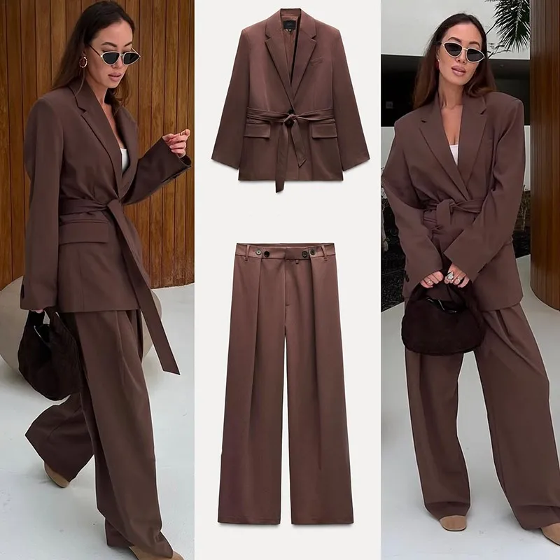 Caramel Khaki Autumn Spring Women Sets Fashion Office Lady Suit Belted Blazer And High Waist Trouser Two Piece Set 2025 New
Caramel Khaki Autumn Spring Women Sets Fashion Office Lady Suit Belted Blazer And High Waist Trouser Two Piece Set 2025 New
