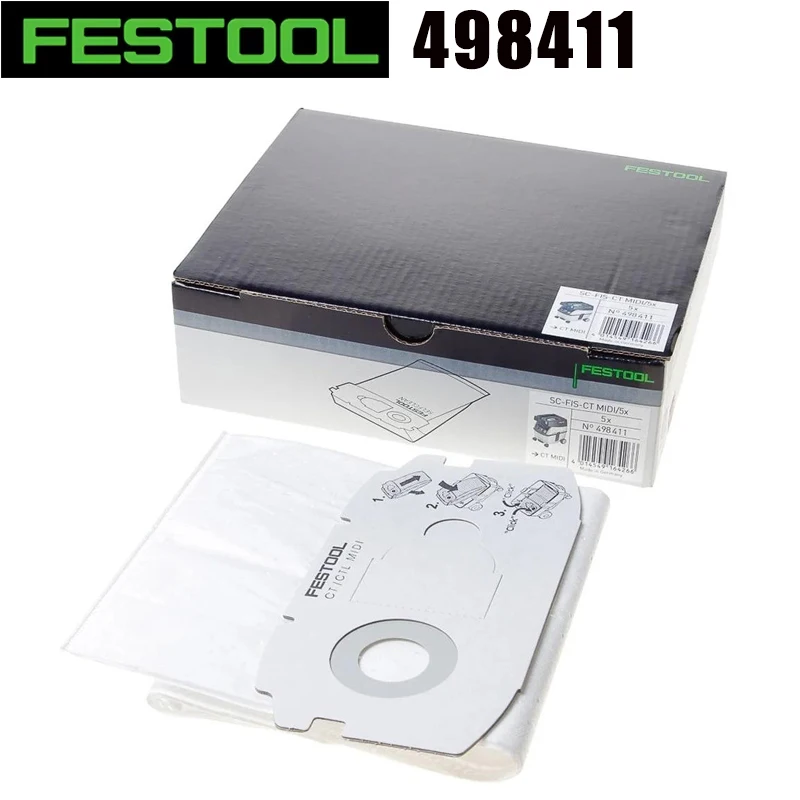 FESTOOL 498411 SC-FIS-CT MIDI Dust Collection Bags 5-pack Self-Cleaning Filter Bags for CT MIDI CTL MIDI CT MINI CTL MINI
FESTOOL 498411 SC-FIS-CT MIDI Dust Collection Bags 5-pack Self-Cleaning Filter Bags for CT MIDI CTL MIDI CT MINI CTL MINI
