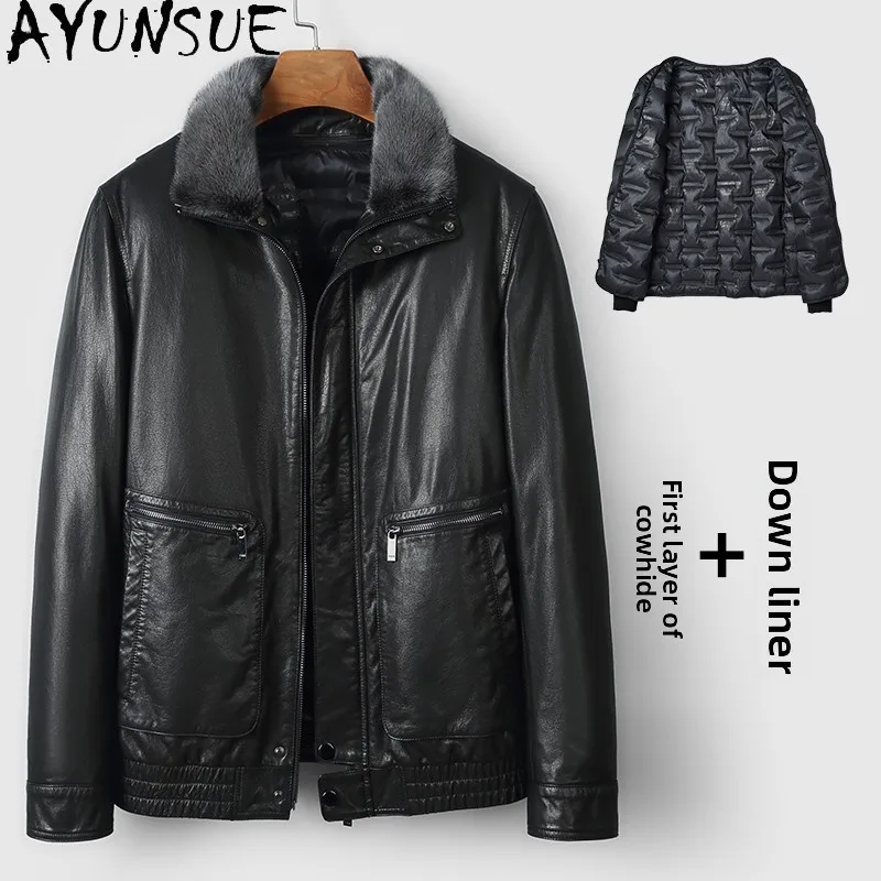 AYUNSUE 100% Real Cowhide Genuine Leather Jacket Men Winter Detachable Rabbit Fur Liner Coat Man Warm Fur Coats Puffer Jackets
AYUNSUE 100% Real Cowhide Genuine Leather Jacket Men Winter Detachable Rabbit Fur Liner Coat Man Warm Fur Coats Puffer Jackets