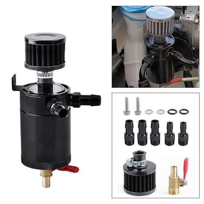 Universal 3/8" NPT Billet Aluminum Baffled 2-Port Oil Catch Can Tank with Breather Filter Engine Mini Oil Separator drop shippin
Universal 3/8" NPT Billet Aluminum Baffled 2-Port Oil Catch Can Tank with Breather Filter Engine Mini Oil Separator drop shippin