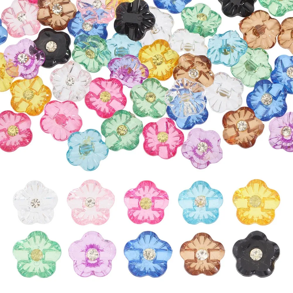 100Pcs 10 Colors 1-Hole Plastic Buttons with Rhinestone Flower Mixed Color 15x6.5mm Hole: 1.6mm
100Pcs 10 Colors 1-Hole Plastic Buttons with Rhinestone Flower Mixed Color 15x6.5mm Hole: 1.6mm