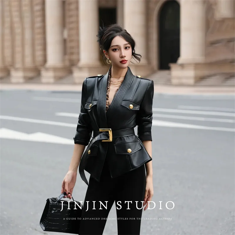 Leather Jacket Women's Jackets Spring and Autumn Cardigan Ladies' Senior Leather Coat Waist Temperament Design Sense Coat Tide
Leather Jacket Women's Jackets Spring and Autumn Cardigan Ladies' Senior Leather Coat Waist Temperament Design Sense Coat Tide