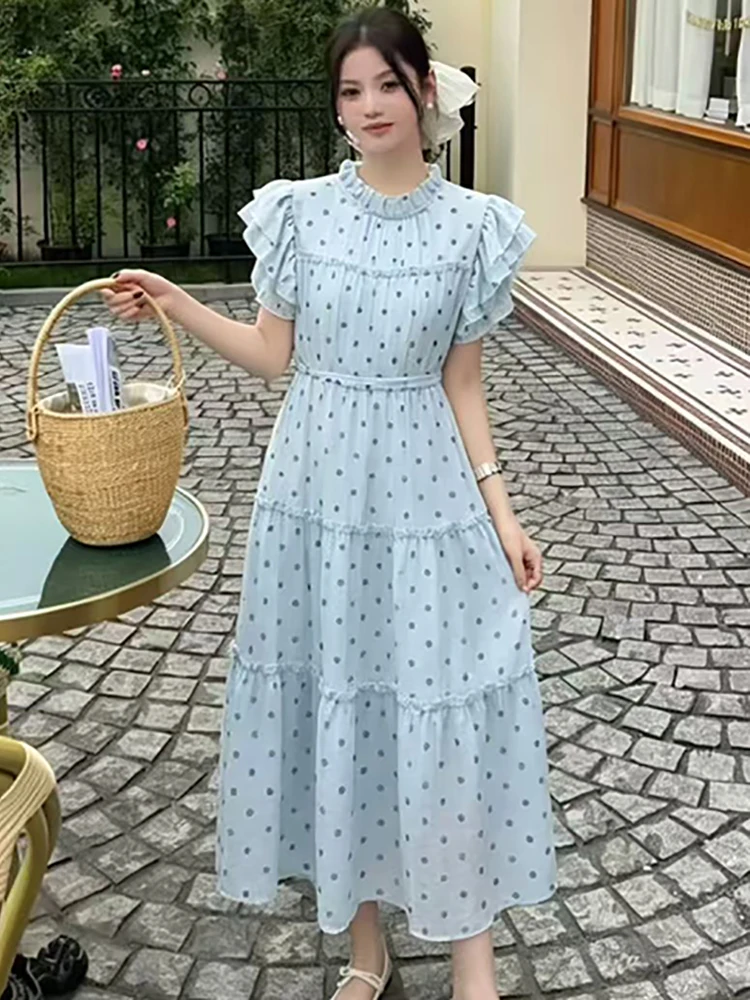 2026 Blue Chic Polka Dot Bodycon Bow Bandage Dress Summer Flying Sleeve Stand Collar Dress Women Korean Elegant Party Dress Gown
2026 Blue Chic Polka Dot Bodycon Bow Bandage Dress Summer Flying Sleeve Stand Collar Dress Women Korean Elegant Party Dress Gown