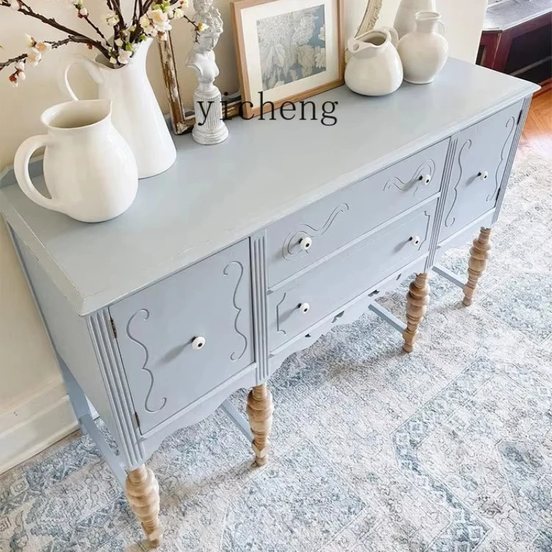 ZC solid wood dining side cabinet retro carved blue entrance simple living room storage storage decorative cabinet
ZC solid wood dining side cabinet retro carved blue entrance simple living room storage storage decorative cabinet