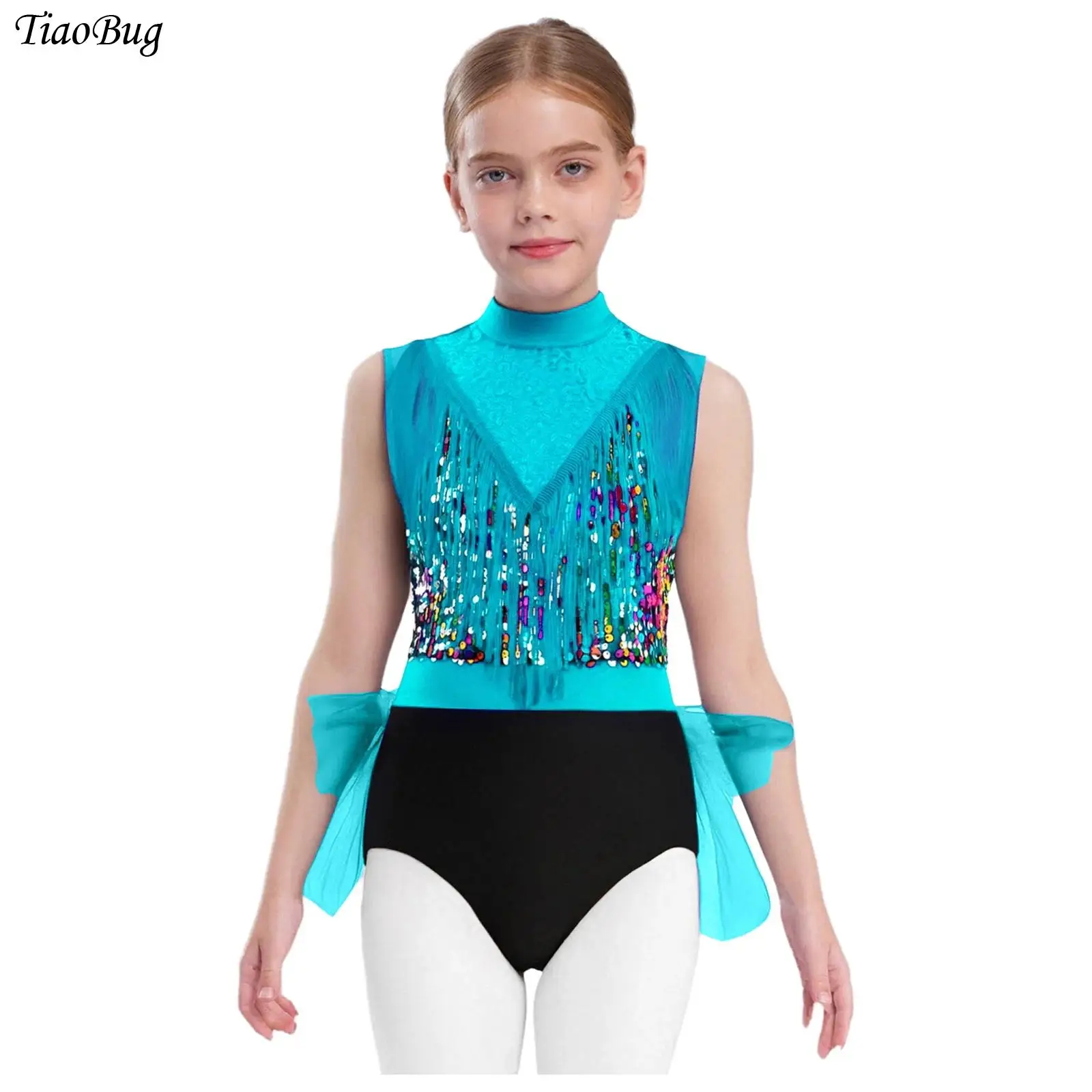 Kids Girls Latin Jazz Dance Bodysuit Sleeveless Cutout Back Tassels Shiny Sequins Color Block Leotard Figure Skating Costume
Kids Girls Latin Jazz Dance Bodysuit Sleeveless Cutout Back Tassels Shiny Sequins Color Block Leotard Figure Skating Costume