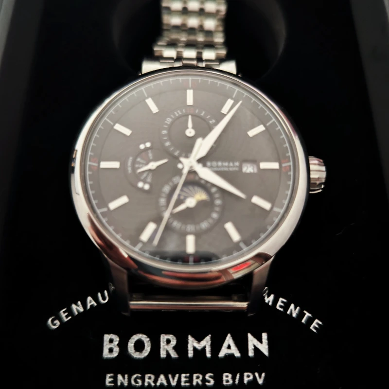 BORMAN Luxury Genuine Leather Strap Automatic Men Mechanical Watches Sapphire Glass Waterproof Watch Date Week Moon Phase Watch
BORMAN Luxury Genuine Leather Strap Automatic Men Mechanical Watches Sapphire Glass Waterproof Watch Date Week Moon Phase Watch
