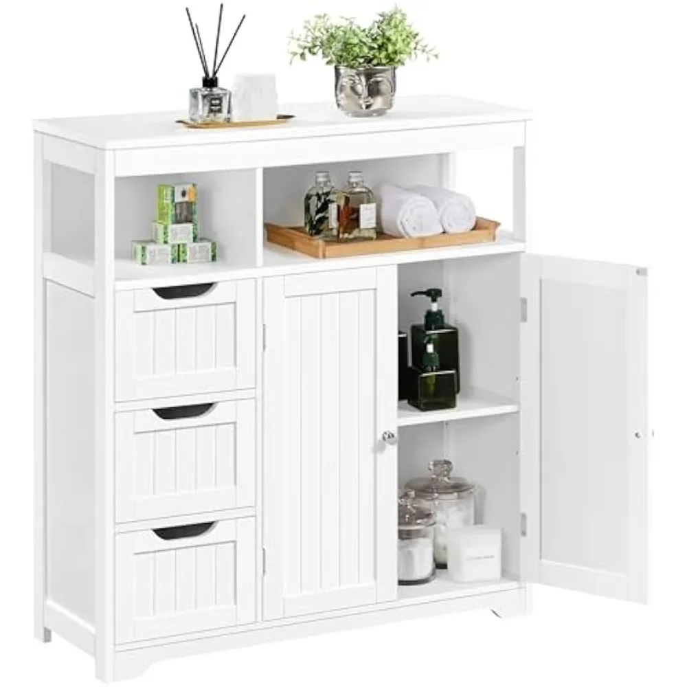 Bathroom Floor Cabinet, Wooden Storage Organizer with 3 Drawers and 2 Open Shelves, Freestanding Storage Cabinet with a Large B
Bathroom Floor Cabinet, Wooden Storage Organizer with 3 Drawers and 2 Open Shelves, Freestanding Storage Cabinet with a Large B