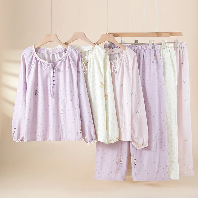 Spring Autumn Women Sweet Cute Pajama Sets Female 100% Cotton Sleepwear Suit Women Round Collar Shirt & Pants Home Clothes
Spring Autumn Women Sweet Cute Pajama Sets Female 100% Cotton Sleepwear Suit Women Round Collar Shirt & Pants Home Clothes