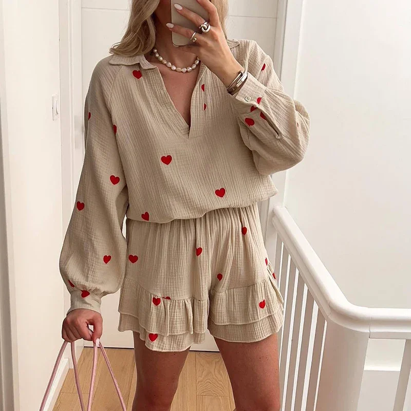 Women Homewear Casual Outfits Fashion Ruffles Cotton Linen Loose Shirt Set Women Long Sleeve Lapel Blouse Tops&Shorts Suit 2024
Women Homewear Casual Outfits Fashion Ruffles Cotton Linen Loose Shirt Set Women Long Sleeve Lapel Blouse Tops&Shorts Suit 2024