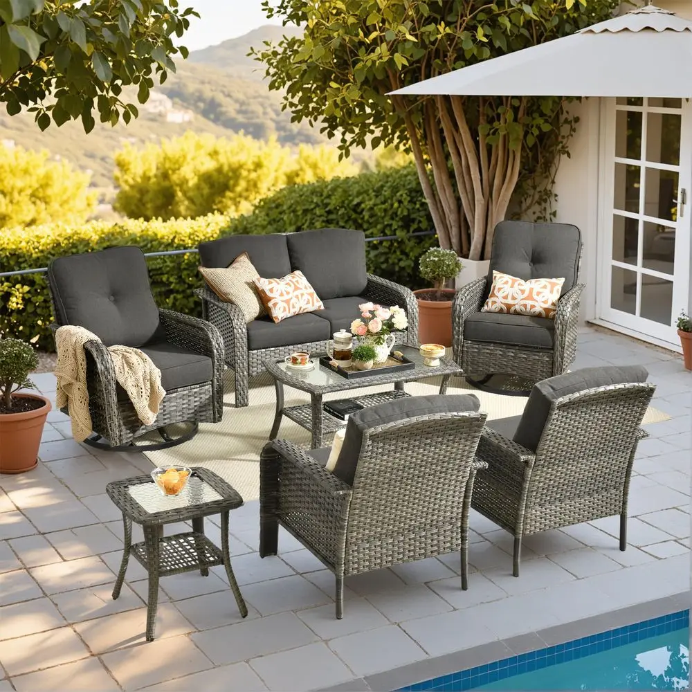 Patio Furniture Set,7 Pieces Outdoor Conversation Set,All Weather Wicker Loveseat Sofa Set with High Back Swivel Rocking Chairs
Patio Furniture Set,7 Pieces Outdoor Conversation Set,All Weather Wicker Loveseat Sofa Set with High Back Swivel Rocking Chairs