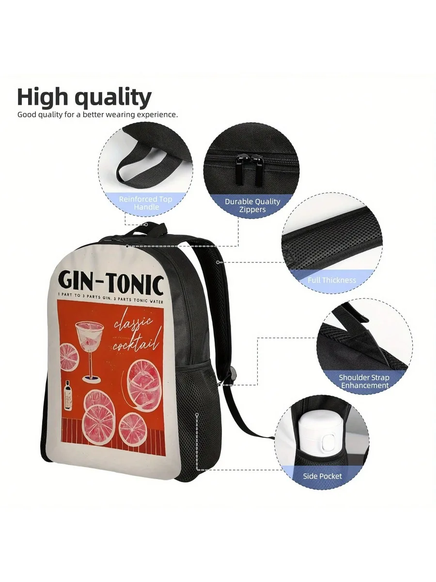 Retro Gin-Tonic Cocktail Print Backpack Lightweight Washable Vintage Design For Adults
Retro Gin-Tonic Cocktail Print Backpack Lightweight Washable Vintage Design For Adults