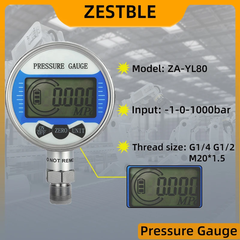 Battery Powered Stainless Steel Intelligent Digital Display Pressure Gauge High-precision Water Air Vacuum Pressure Meter
Battery Powered Stainless Steel Intelligent Digital Display Pressure Gauge High-precision Water Air Vacuum Pressure Meter
