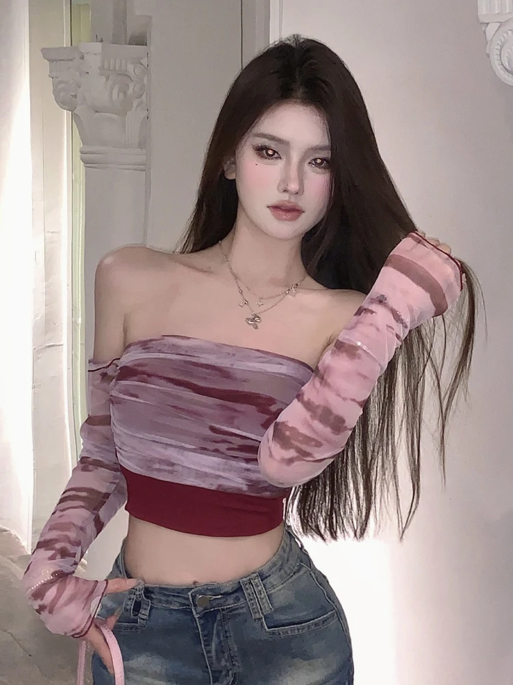 Sexy Sweet Spicy Net Print One Shoulder Long Sleeve Tube Top Women's Pure Desire Slim Fit Short Crop Top Belly Baring Top
Sexy Sweet Spicy Net Print One Shoulder Long Sleeve Tube Top Women's Pure Desire Slim Fit Short Crop Top Belly Baring Top