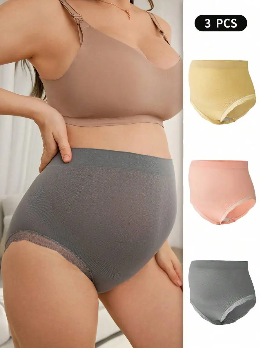 3pcs Seamless High Waist Maternity Panties With Lace Trim
3pcs Seamless High Waist Maternity Panties With Lace Trim