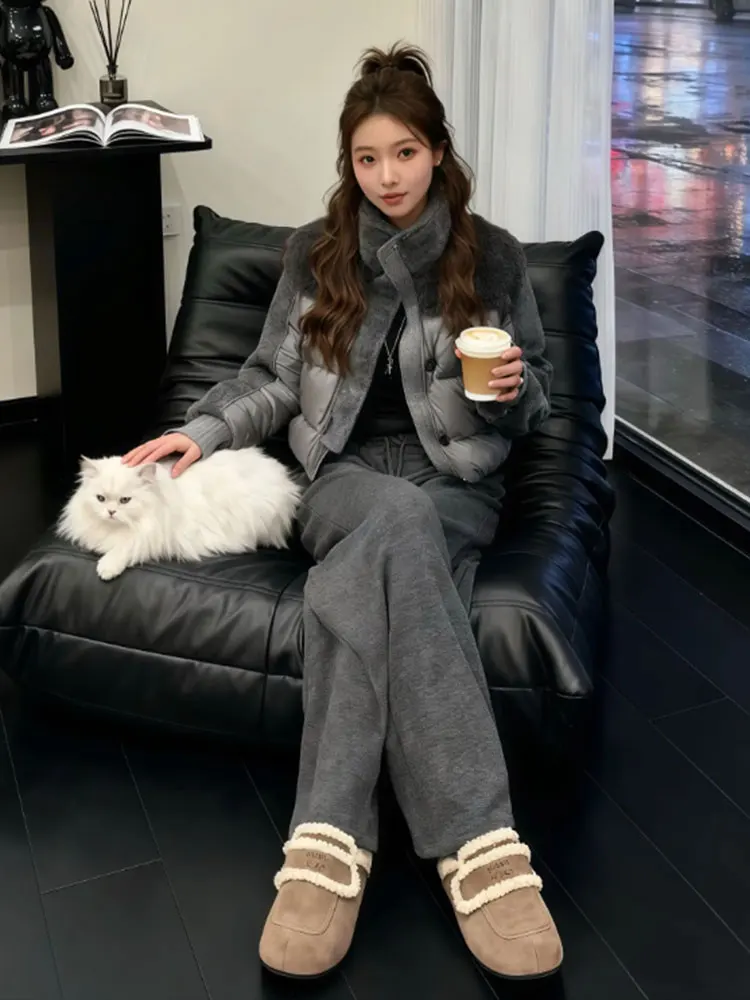 Faionable Women's Lamb Fur Jaet And Casual Pants Set Stand Collar ort Sle Winter Outerwear Two Piece Suit by Xiangdouer
Faionable Women's Lamb Fur Jaet And Casual Pants Set Stand Collar ort Sle Winter Outerwear Two Piece Suit by Xiangdouer