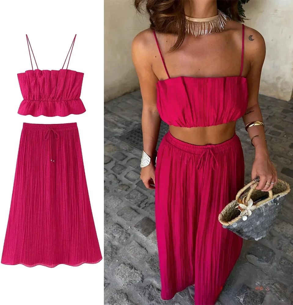 KONDALA Элегантный женский комплект с юбкой, тонкий короткий топ на подтяжках, плиссированная юбка-миди на шнурке, лето 2021, осень 2022, женская уличная одежда
KONDALA Элегантный женский комплект с юбкой, тонкий короткий топ на подтяжках, плиссированная юбка-миди на шнурке, лето 2021, осень 2022, женская уличная одежда