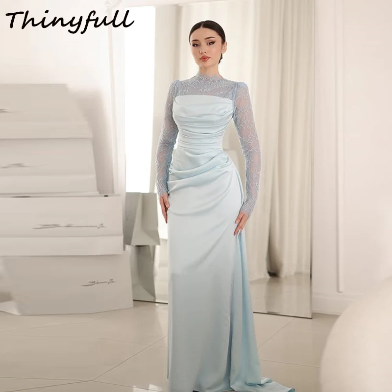 Thinyfull Mermaid Satin/Lace Prom Dresses High Neck Full sleeves Evening Gown Long Formal Dress Robe De Soirée Customized
Thinyfull Mermaid Satin/Lace Prom Dresses High Neck Full sleeves Evening Gown Long Formal Dress Robe De Soirée Customized