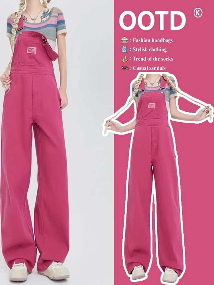 Raspberry Pink Denim Overalls Women's Spring Summer New Style High Waist Wide Leg Floor Length Casual Jeans
Raspberry Pink Denim Overalls Women's Spring Summer New Style High Waist Wide Leg Floor Length Casual Jeans