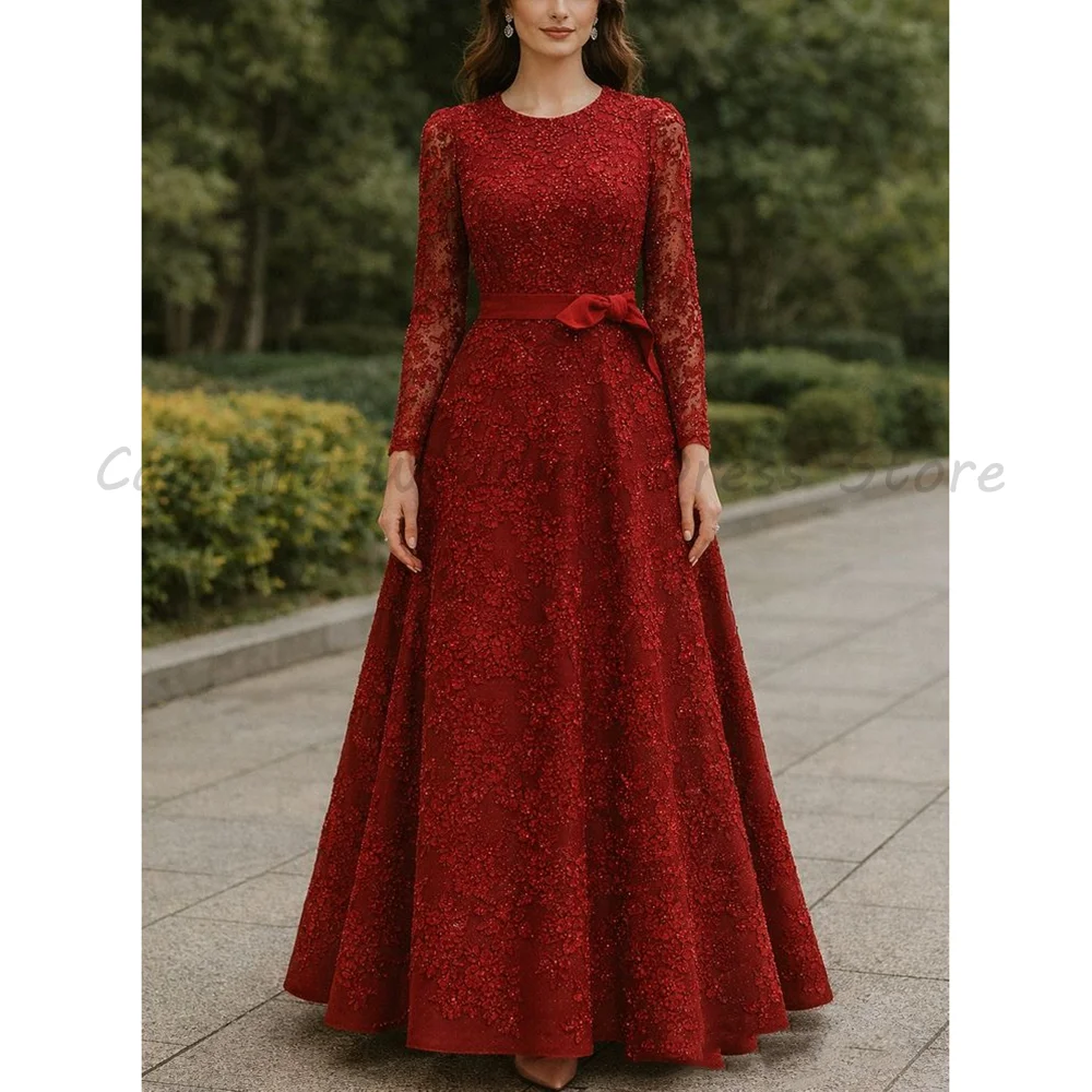 Burgundy Lace Evening Gown with 3/4 Sleeves & Beaded Floral Applique A-Line Formal Maxi Dress with Bow Sash
Burgundy Lace Evening Gown with 3/4 Sleeves & Beaded Floral Applique A-Line Formal Maxi Dress with Bow Sash
