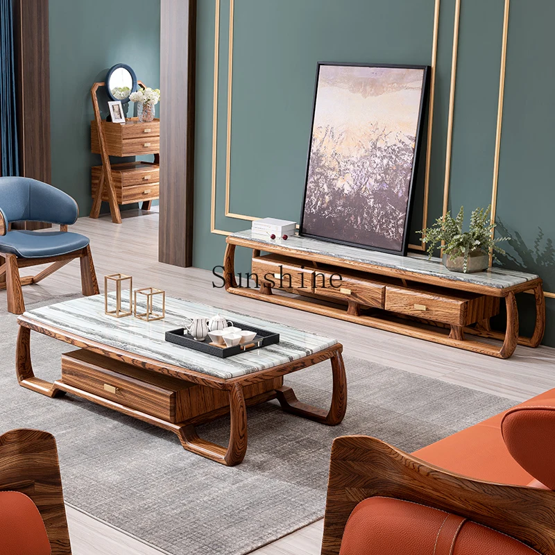 New Chinese light luxury solid wood marble coffee table TV cabinet combination living room furniture
New Chinese light luxury solid wood marble coffee table TV cabinet combination living room furniture