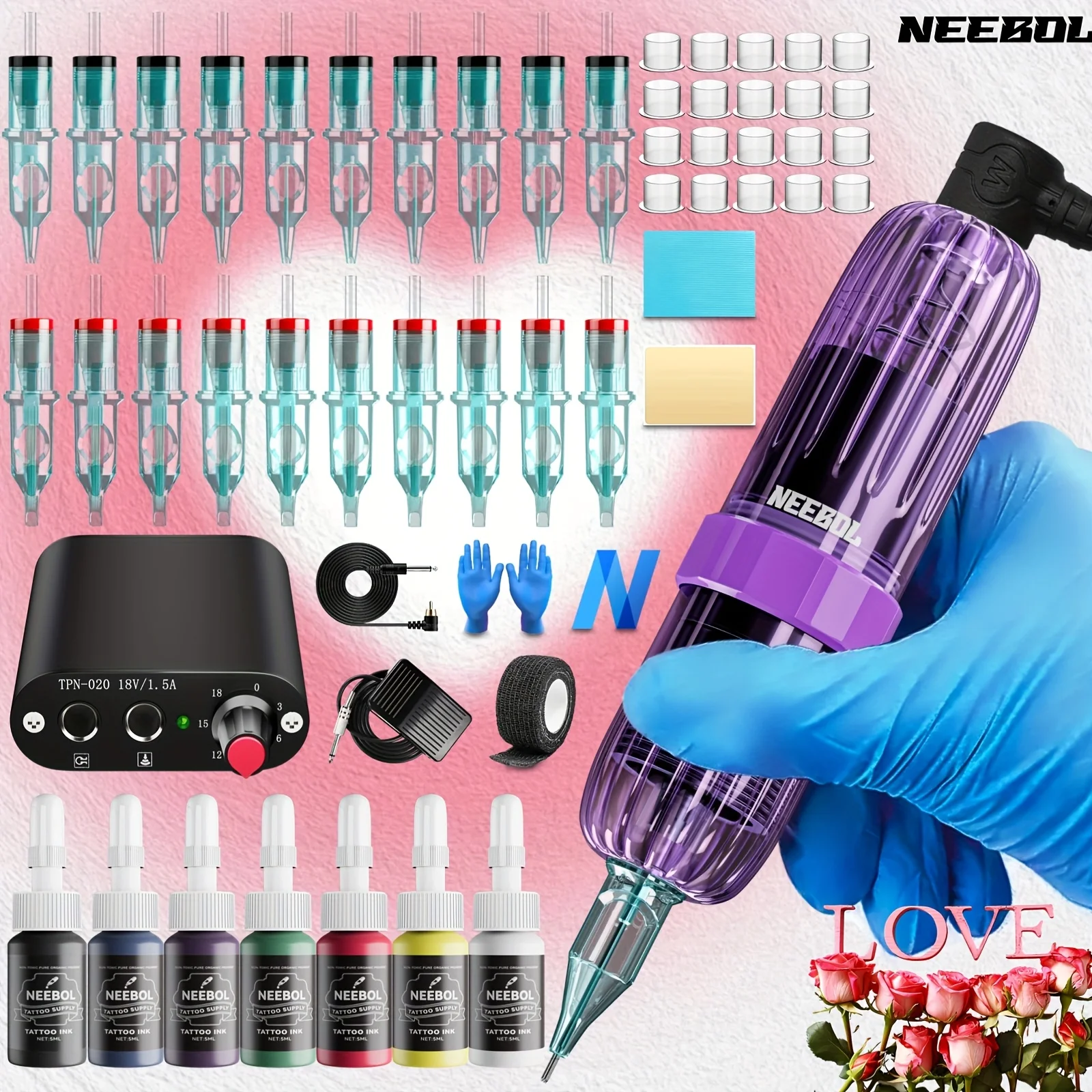 Neebol Complete Tattoo Machine Kit, 20 Cartridge Needles, 7 Inks, Rotary Tattoo Pen With Power Supply, Foot Pedal, Tattoo Supply
Neebol Complete Tattoo Machine Kit, 20 Cartridge Needles, 7 Inks, Rotary Tattoo Pen With Power Supply, Foot Pedal, Tattoo Supply