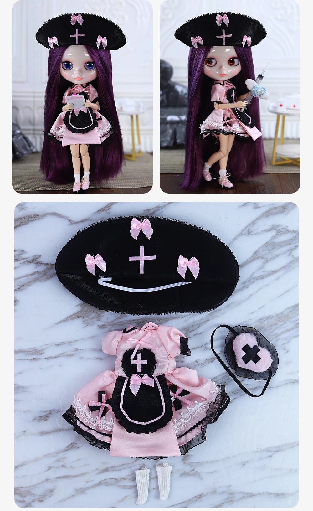 Neo Blythe Doll Gothic Lolita Nurse Outfit 2 Neo Blythe Doll Gothic Lolita Nurse Outfit 2