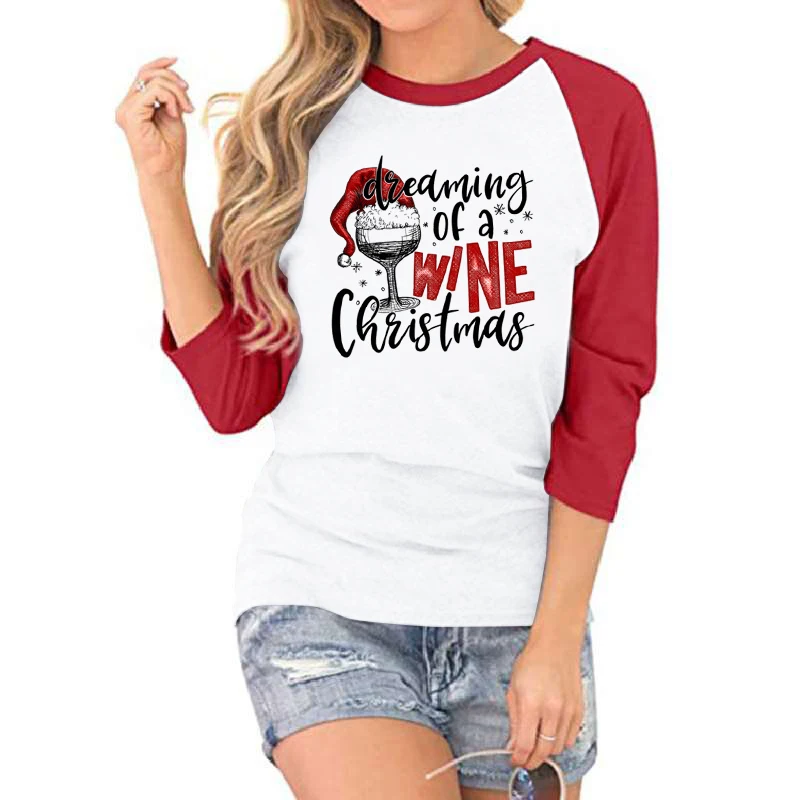 Dreaming Of A Wine Christmas Print T Shirt For Women Seven Sleeve Funny Round Neck Three Quarter Sleeve Shirt Casual Summer Tops
Dreaming Of A Wine Christmas Print T Shirt For Women Seven Sleeve Funny Round Neck Three Quarter Sleeve Shirt Casual Summer Tops
