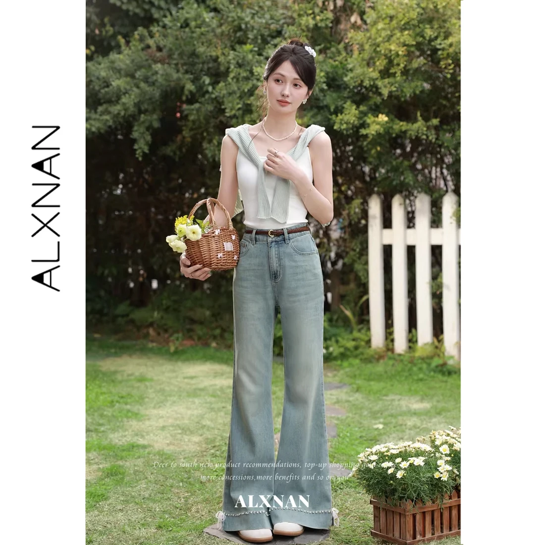 ALXNAN Vintage Blue Jeans Women Elegant Flared Denim Pants High Waist Pearl Hem Frayed Raw Edges Tassel Design Trousers L62802
ALXNAN Vintage Blue Jeans Women Elegant Flared Denim Pants High Waist Pearl Hem Frayed Raw Edges Tassel Design Trousers L62802