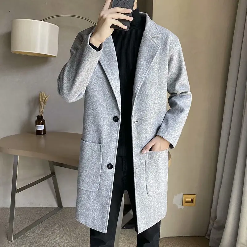 Korean Style Men's Thickened Over-Knee Woolen Coat Autumn Winter Fashionable Youth Active Style Straight Hem Double Breasted
Korean Style Men's Thickened Over-Knee Woolen Coat Autumn Winter Fashionable Youth Active Style Straight Hem Double Breasted