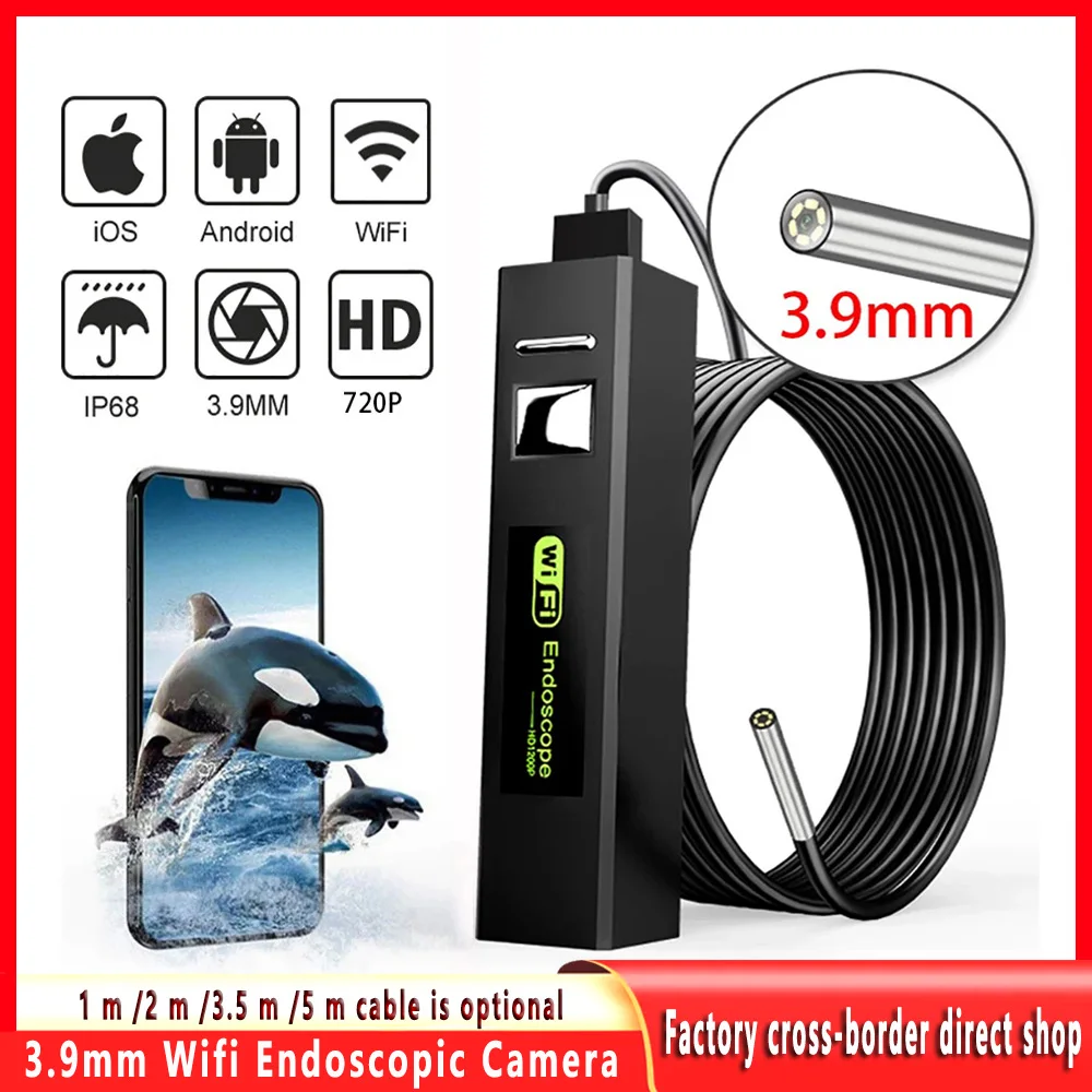 Wifi Endoscope Camera 720P Snake Sewer Car Borescope Inspection Endoscopic 3.9Mm For Iphone Android Tablet Pc