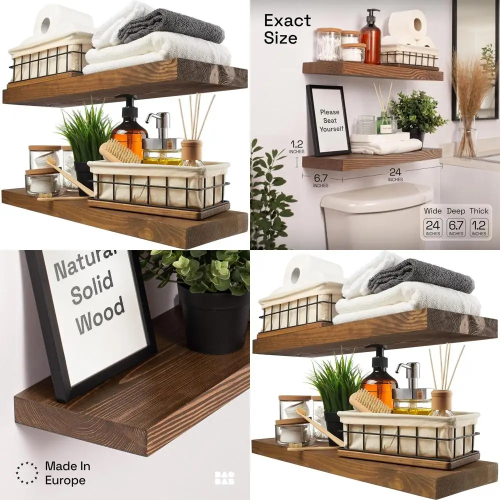 Pair of 24 Rustic Dark Walnut Floating Shelves - Wide Wall Mount for Home Decor
Pair of 24 Rustic Dark Walnut Floating Shelves - Wide Wall Mount for Home Decor