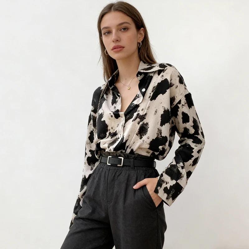 Винтажная женская блузка оверсайз с коровьим принтом, отложным воротником, длинным рукавом, на пуговицах, повседневная рубашка, весна 2026, свободный крой, топ
Винтажная женская блузка оверсайз с коровьим принтом, отложным воротником, длинным рукавом, на пуговицах, повседневная рубашка, весна 2026, свободный крой, топ