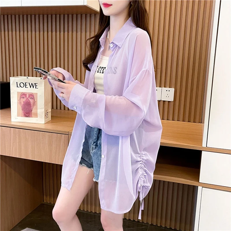 Ice Silk Thin Chiffon Shirt Women Summer New Loose Large Size Fashionable Hooded Sunscreen Outerwear Polyester Fiber Long Sleeve
Ice Silk Thin Chiffon Shirt Women Summer New Loose Large Size Fashionable Hooded Sunscreen Outerwear Polyester Fiber Long Sleeve
