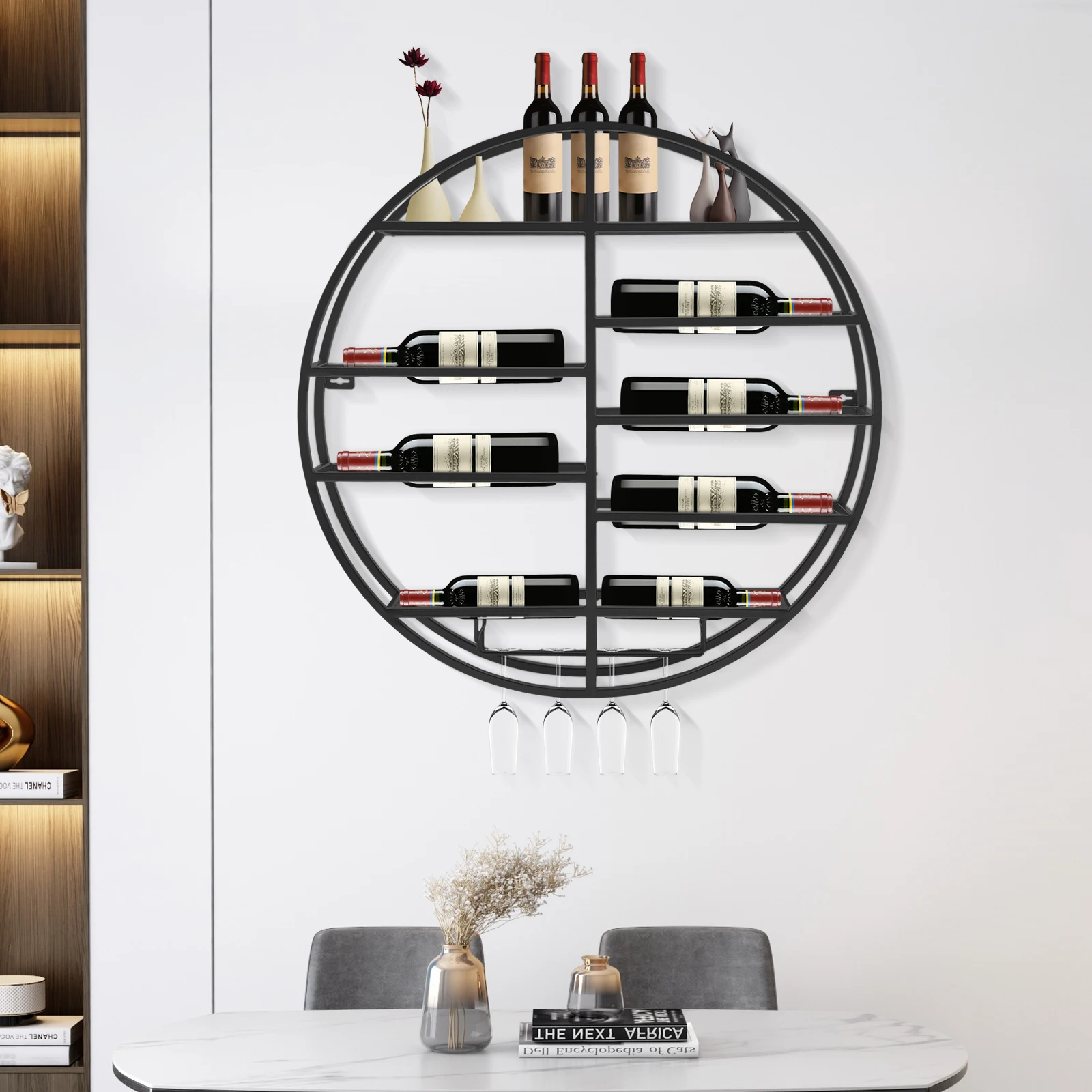Wall Mounted Round Wine Rack Black 60*11cm, Wine Display Rack, Wine Shelf with Glass Holder for Restaurants, Wine Cellars
Wall Mounted Round Wine Rack Black 60*11cm, Wine Display Rack, Wine Shelf with Glass Holder for Restaurants, Wine Cellars
