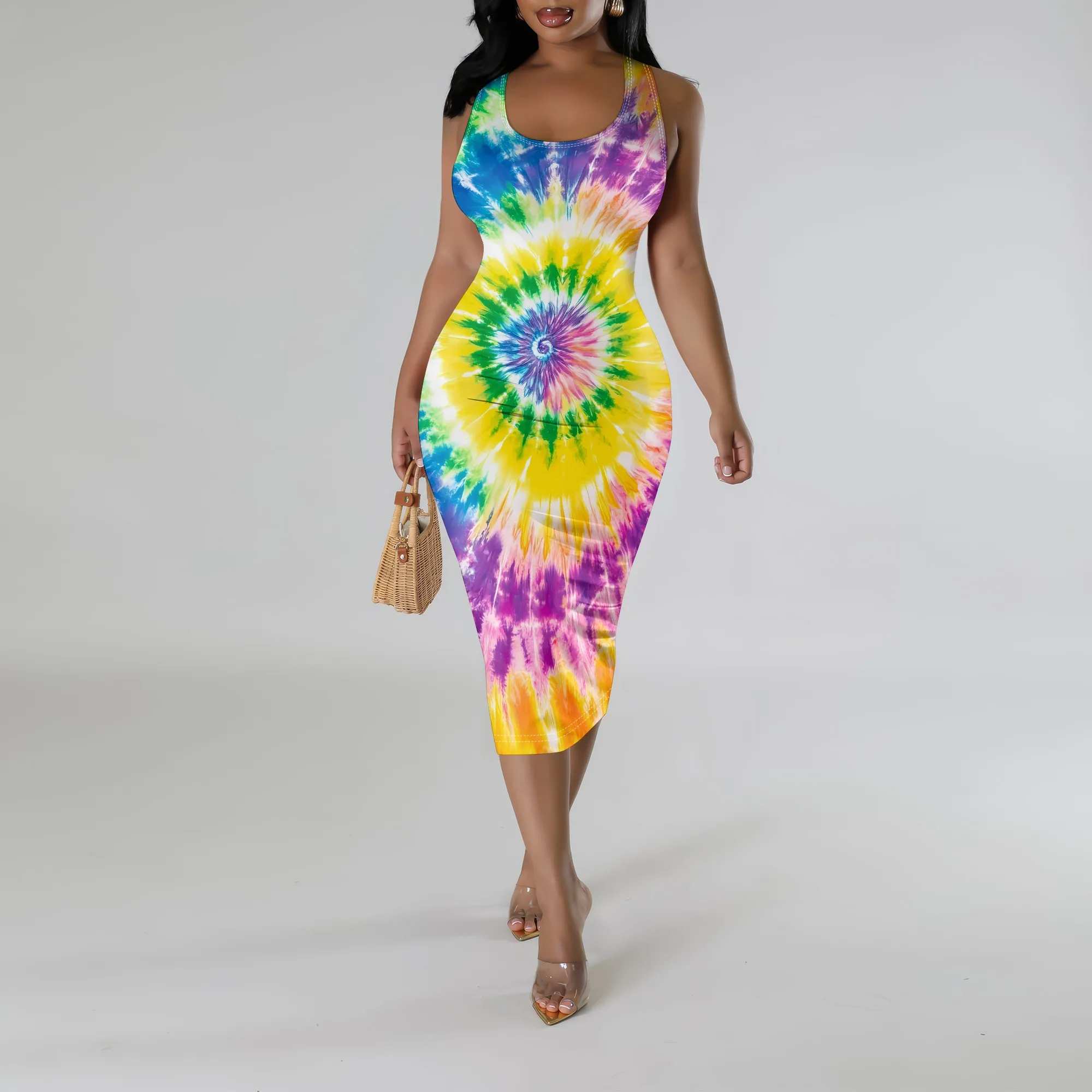 Colorful Tie Dye Spiral Print Midi Dress Sleeveless Bodycon Festival Summer Look
Colorful Tie Dye Spiral Print Midi Dress Sleeveless Bodycon Festival Summer Look