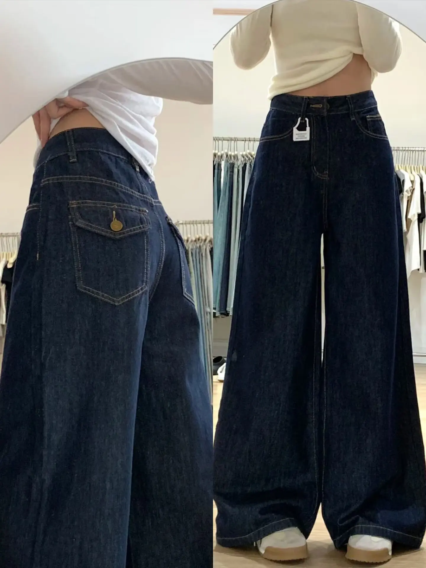 High Waist Wide Leg Denim Blue Retro Women's Jeans Spring Autumn Loose Fit Slimming Floor-Length Trousers plus Size
High Waist Wide Leg Denim Blue Retro Women's Jeans Spring Autumn Loose Fit Slimming Floor-Length Trousers plus Size