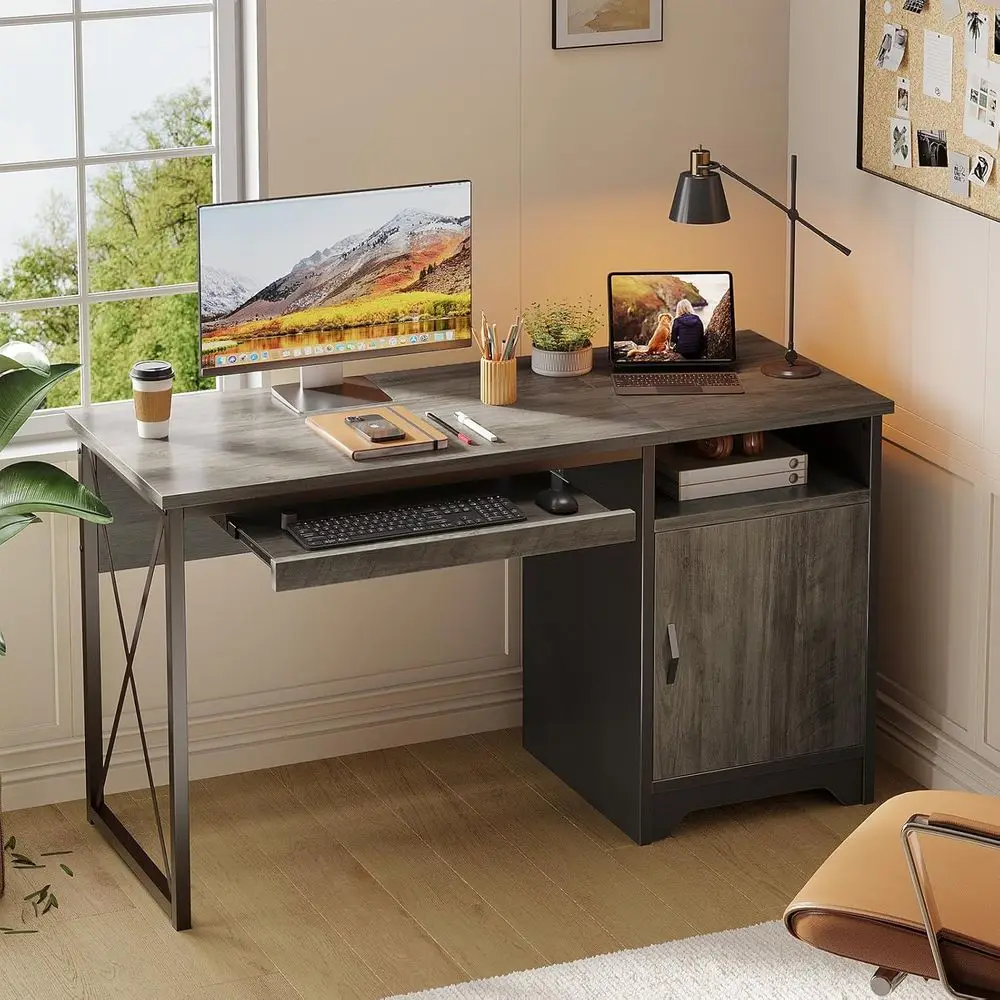 47 Grey Industrial Desk with Keyboard Tray and Storage Cabinet for Home Office
47 Grey Industrial Desk with Keyboard Tray and Storage Cabinet for Home Office