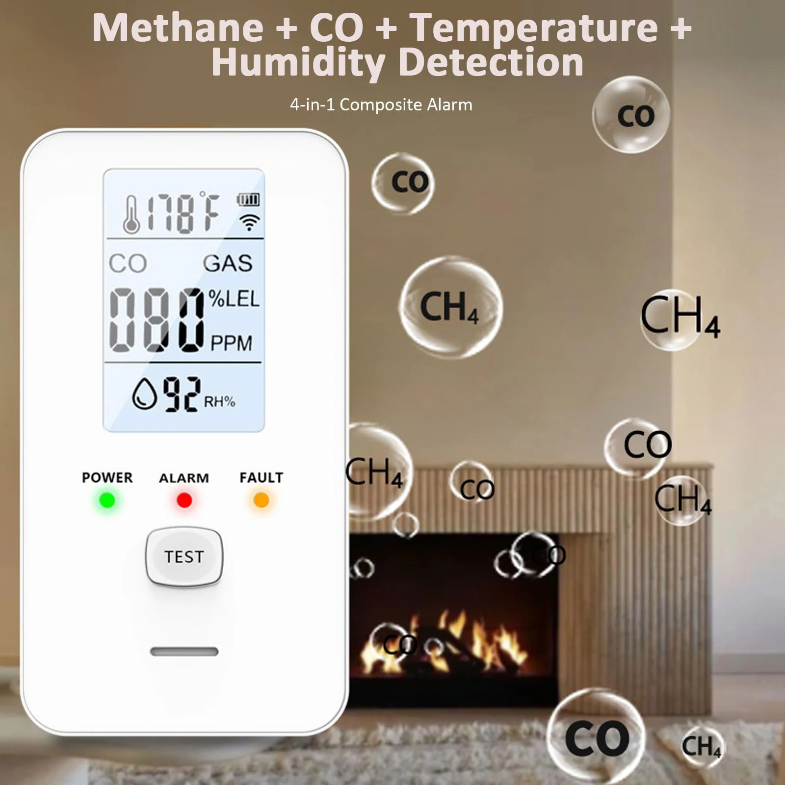 4 in 1 Gas & Carbon Monoxide Detector with Temperature Humidity Display Rv Methane Gas Detector for Home Kitchen Apartment Hotel
4 in 1 Gas & Carbon Monoxide Detector with Temperature Humidity Display Rv Methane Gas Detector for Home Kitchen Apartment Hotel