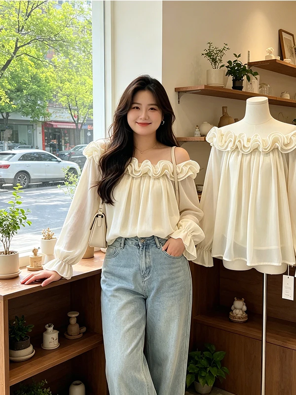 Sweet Oversized One-Shoulder Long Sleeve Chiffon Top Floral 3D Design Slimming Gentle Design Commute Style Korean Loose Fit
Sweet Oversized One-Shoulder Long Sleeve Chiffon Top Floral 3D Design Slimming Gentle Design Commute Style Korean Loose Fit