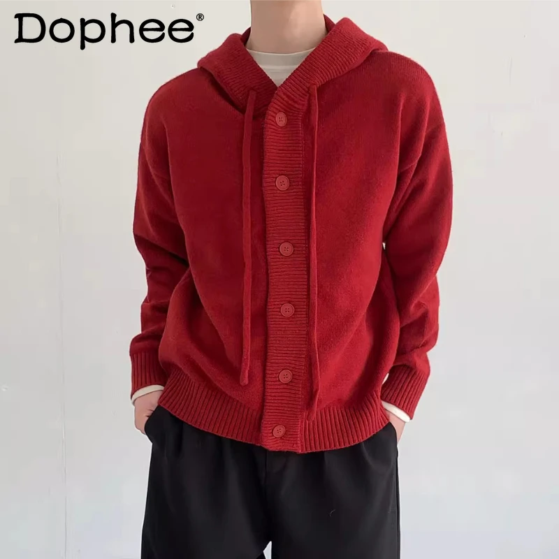 Men's 2025 Winter New High-End Hooded Button Sweaters Men's Thick Comfort Solid Color Knitted Cardigan Jackets Simple Knitwears
Men's 2025 Winter New High-End Hooded Button Sweaters Men's Thick Comfort Solid Color Knitted Cardigan Jackets Simple Knitwears