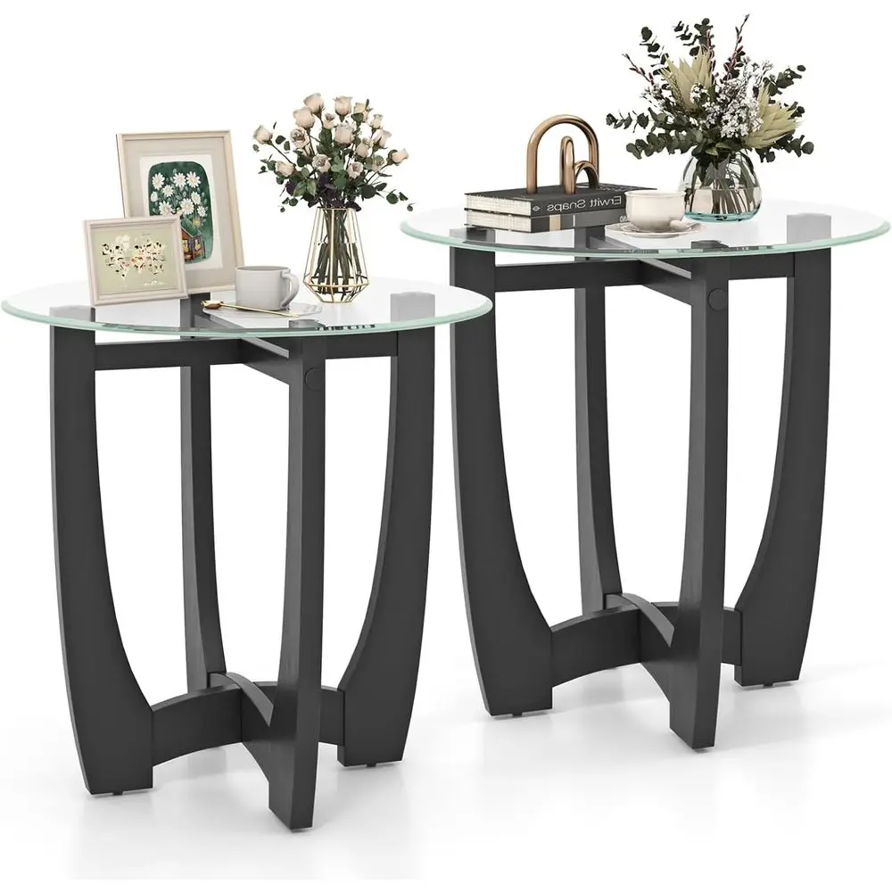 Glass End Tables Set o 2, Round Side Tables with Rubber Wood e & Tempered Glass Top, 23.5" Small Black Coee Table, ern Glass Nig
Glass End Tables Set o 2, Round Side Tables with Rubber Wood e & Tempered Glass Top, 23.5" Small Black Coee Table, ern Glass Nig