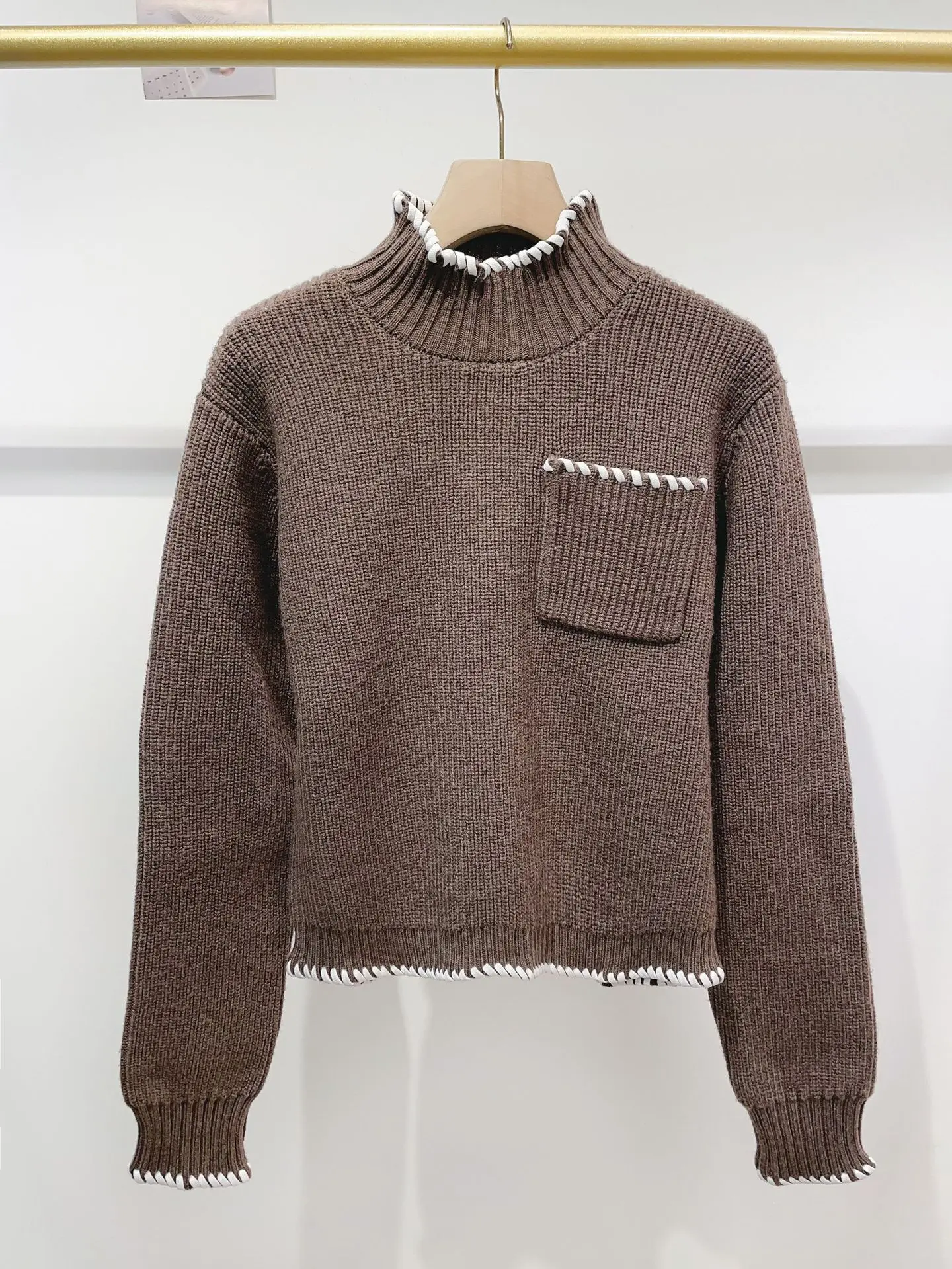 Fall/Winter Women Contrast Stitch Turtleneck Long Sleeve Solid Pocket Ribbed Knit Pullover Loose Fashion Casual Warm Sweater
Fall/Winter Women Contrast Stitch Turtleneck Long Sleeve Solid Pocket Ribbed Knit Pullover Loose Fashion Casual Warm Sweater