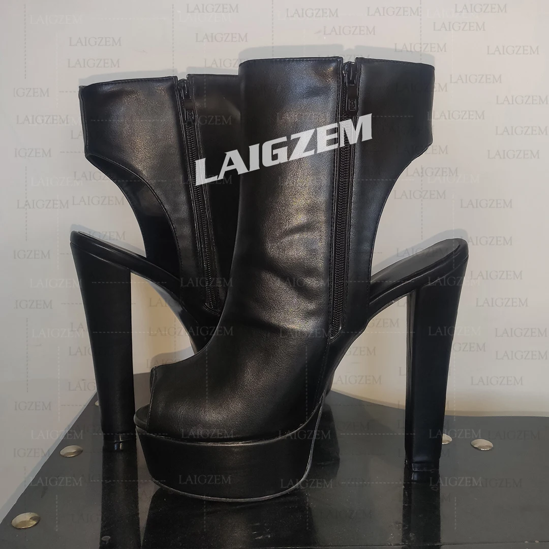 LAIGZEM Women Ankle Platform Boots Peep Toe Thick High Heels Side Zipper Boots Ladies Handmade Shoes Woman Large Size 39 41 47
LAIGZEM Women Ankle Platform Boots Peep Toe Thick High Heels Side Zipper Boots Ladies Handmade Shoes Woman Large Size 39 41 47