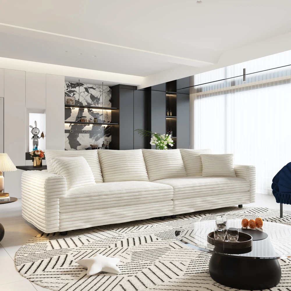 102.4" Plush Corduroy 4-Seat Sofa:Modern Comfy Deep Seat, Soft Pillows, Convertible, Beige/White
102.4" Plush Corduroy 4-Seat Sofa:Modern Comfy Deep Seat, Soft Pillows, Convertible, Beige/White
