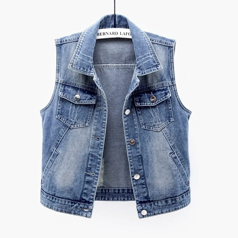 Summer New Korean Denim Vest Women Waistcoat Vintage Blue Frayed Short Sleeveless Jacket Coat Casual Slim Jeans Vest Female
Summer New Korean Denim Vest Women Waistcoat Vintage Blue Frayed Short Sleeveless Jacket Coat Casual Slim Jeans Vest Female