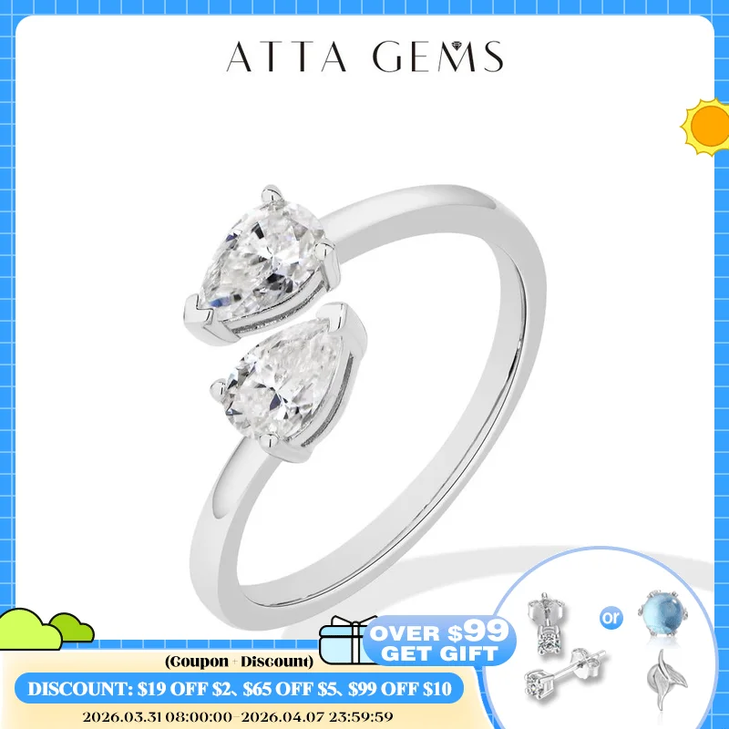 ATTAGEMS 925 Sterling Silver Double Pear Cut Moissanite Rings for Women D VVS1 0.5ct Two Stones Open Ring Daily/Wedding Jewelry
ATTAGEMS 925 Sterling Silver Double Pear Cut Moissanite Rings for Women D VVS1 0.5ct Two Stones Open Ring Daily/Wedding Jewelry