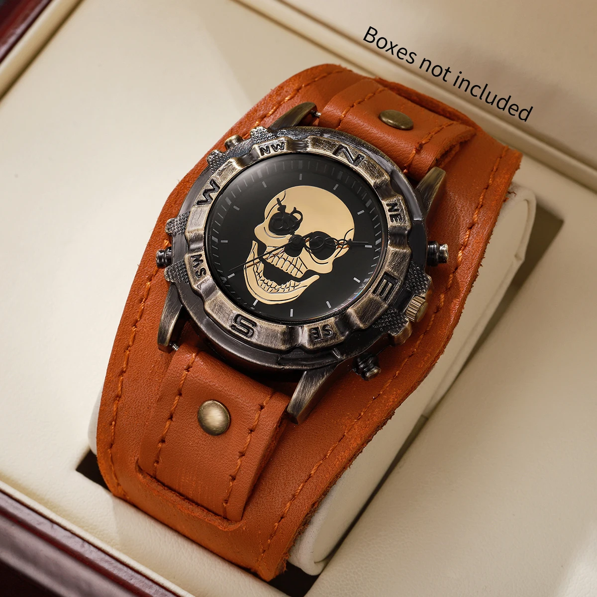 Vintage Skull Men Watch Wide Leather Strap Compass Bezel Punk Style Large Dial Quartz Wrist Watch for Male
Vintage Skull Men Watch Wide Leather Strap Compass Bezel Punk Style Large Dial Quartz Wrist Watch for Male