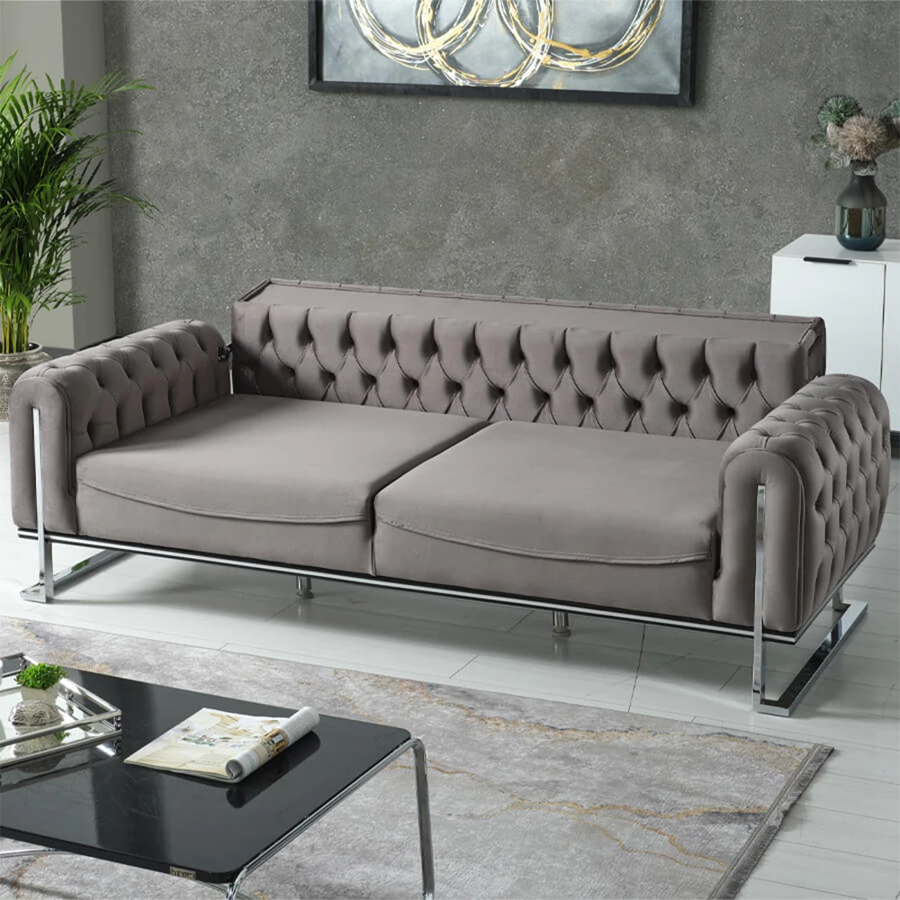 # Factory Hot Sale Tufted Velvet Fabric Sofa Three Seat Sectional Sofa Set Modern Design with Metal Legs Couch
# Factory Hot Sale Tufted Velvet Fabric Sofa Three Seat Sectional Sofa Set Modern Design with Metal Legs Couch